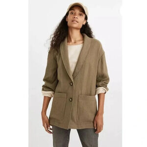 Madewell Lightspun Dorset Blazer Olive Green Relaxed Fit Button Front Cotton XXS